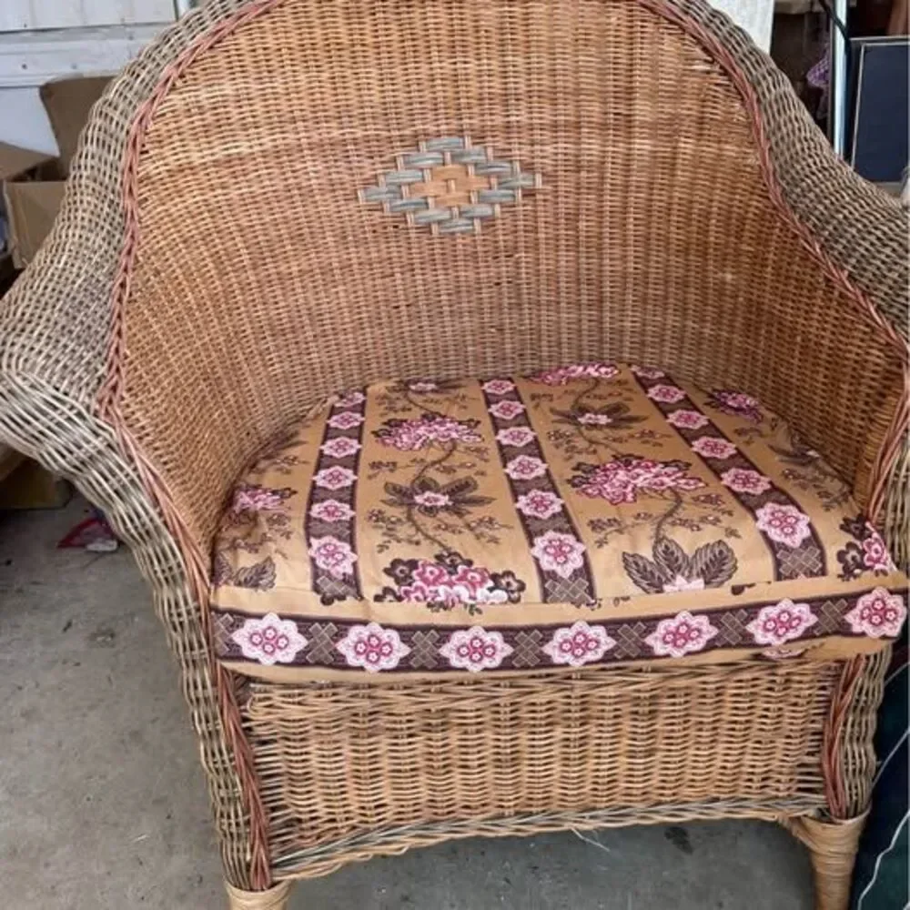Vintage Wicker Barrel Chair - Boho Coastal Style Armchair